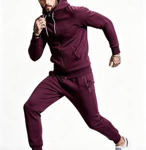 Ensemble de survêtement décontracté en molleton uni pour homme, coupe classique, avec sweat à capuche zippé et pantalon de jogging à cordon de serrage, idéal pour la course et les voyages - Product Image 4