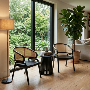 Solid Teak Elegant Modern Bulk Order Nusa Slatted <b>Round</b> Coffee <b>Table</b> with Curved Armchairs Set <b>Patio</b> Furniture Rattan Comfort - Product Image 5