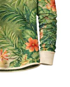 Chemise Henley pour homme à imprimé tropical vert olive et floral, manches longues, patte de boutonnage, style décontracté d'été, plage, légère et tendance - Product Image 6