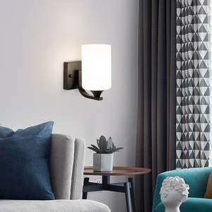 American Moder Style Indoor LED Wall Mount <b>Lamp</b> <b>Black</b> Matte White Glass Shade Farmhouse Bedroom <b>Bedside</b> Wall <b>Lamps</b> Wall Sconces - Product Image 3