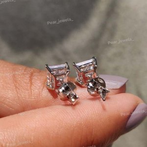 Princess Cut VVS Moissanite Diamond 925 Sterling <b>Silver</b> <b>Stud</b> <b>Earrings</b> Four Prong Solitaire <b>Earrings</b> For Women Men Gift - Product Image 4