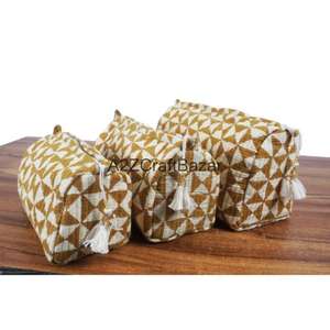 Juego de 3 Bolsas de Aseo Acolchadas de Algodón Hechas a Mano, Impermeables, Reutilizables, Pequeñas Bolsas de Maquillaje para Sala de Estar - Product Image 3