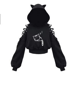 Sweat-shirt à capuche en molleton imprimé pour femme, style streetwear, automne-hiver 2024, coupe ample, couleur unie, veste courte décontractée, Y2K, 100% coton - Product Image 3