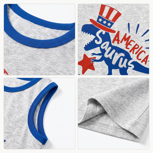 Camiseta sin mangas para niños con estampado gráfico personalizado, transpirable, serigrafiada, mezcla de algodón heather, diseño de dinosaurio americano, para el 4 de julio - Product Image 4