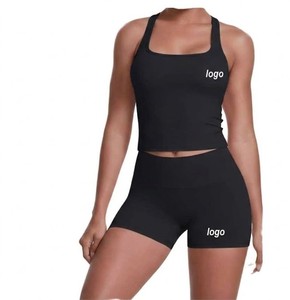 Conjuntos Deportivos de 2 Piezas para Mujer con Logotipo Frontal, Shorts de Yoga de Cintura Alta, Top Deportivo Tipo Racer-Back, Ropa para Gimnasio y Entrenamiento - Product Image 3