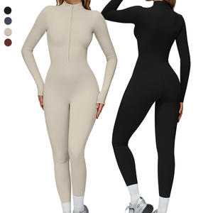 Combinaison de sport pour femme, combinaison de yoga à manches longues, combinaison une pièce, combinaison extensible pour l'entraînement, avec pantalon évasé, ensembles décontractés - Product Image 4