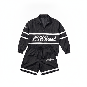 Ensemble de survêtement ADH noir à manches longues et demi-zip, short sportif, séchage rapide, polyester, unisexe adulte, pour le printemps - Product Image 1