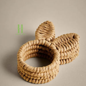 Top Selling Eco-Friendly Round Seagrass Charger <b>Plates</b> Boho Wicker Placemat Woven Napkin <b>Rings</b> Table Decoration From HNH CRAFT - Product Image 2