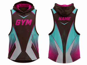 Débardeur à capuche sans manches, imprimé géométrique, séchage rapide, polyester, coupe sport unisexe, longueur normale, tricoté, pour l'été - Product Image 1