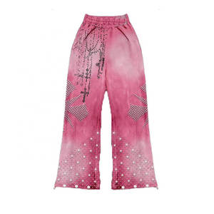 Ensemble deux pièces vintage personnalisé pour homme : sweat à capuche imprimé strass et pantalon de jogging évasé délavé à l'acide - Product Image 6