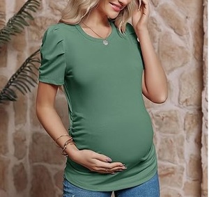 T-shirt de maternité personnalisé à manches courtes et col rond 100 % coton pour femme, respirant et uni, pour l'allaitement et la grossesse - Product Image 2