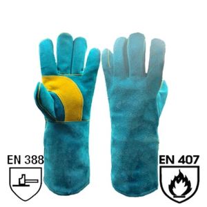Deux paires de gants de soudage en cuir suédé pour gaucher avec coutures en Kevlar, paume renforcée, doublure résistante à la chaleur, pour travaux lourds - Product Image 1