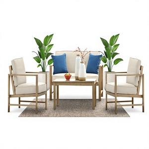 Ensemble de jardin d'extérieur en bois d'acacia 2/4/6 places avec coussins blancs, fabrication OEM/ODM, mobilier en bois pour patio ou balcon, Vietnam - Product Image 5