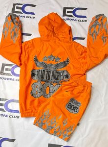 High Quality Winter Casual 2-Piece Windbreaker Shorts Hooded Jacket Streetwear Reflective Logo Zipper <b>Puller</b> Quick Dry Shorts - Product Image 2