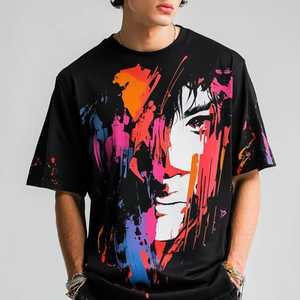 Camiseta Negra de Manga Corta para Hombre con Estampado de Personajes Coloridos, Cuello Redondo, Corte Regular, Algodón Jersey, Estilo Urbano - Product Image 5
