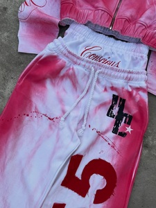 Custom Pink <b>Tie</b> <b>Dye</b> Sweatsuit Women Cropped Zip Hoodie Wide Leg Sweatpants <b>Set</b> Streetwear Two Piece Outfit - Product Image 2