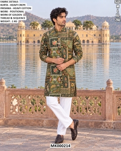 Ensemble Kurta Pyjama pour homme, multicolore, brodé Bandhani, doux, long, séchage rapide, vêtements ethniques indiens traditionnels pour mariage - Product Image 5