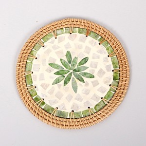 Decorative rattan placemat with sage green mother of pearl inlay newest design handwoven placemats - Product Image 1
