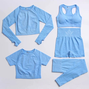 Conjunto de Yoga de 5 Piezas para Mujer, Sin Costuras, de Secado Rápido, Sujetador Deportivo, Chaqueta, Pantalones Cortos, Leggings, Ropa Deportiva para Gimnasio - Product Image 4
