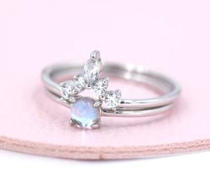 Bague en pierre de lune et bague-tiara en argent sterling, bague Aurora minimaliste - Product Image 5
