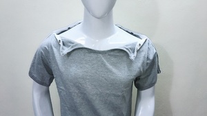 <b>round</b> neck unisex dual Shoulder & Side Access <b>Post</b> Surgery & Rehab Unisex 100% Cotton men Casual Blank Solid Jersey Snap Shirts - Product Image 4