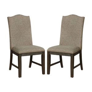 Espresso Warm Gray Solid Wood Dining <b>Chairs</b> Transitional Set of 2 Nail Heads Fabric Upholstered <b>Padded</b> Seat Rustic Kitchen Style - Product Image 2