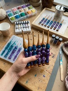 Fresh Arrival Eco-Friendly Durable Resin Wood Crochet <b>Hooks</b> | Handmade Ergonomic Design | Purple Teal Swirl Pattern | Gift for - Product Image 3