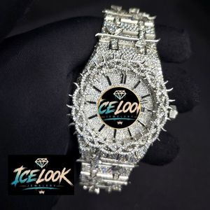 Montre mécanique Ice Look avec incrustation de cristaux, bracelet en métal, style diamant, bijou de poignet élégant - Product Image 5