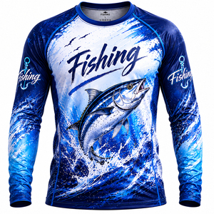 เสื้อตกปลาแขนยาวคอกลมสำหรับผู้ชายปี 2026 แห้งเร็ว พิมพ์ลายแบบซับลิเมชั่น ป้องกันรังสียูวี UPF 50 100% - Product Image 1