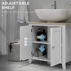 Mobiletto lavabo bianco con piedistallo, a forma di U e ripiano interno regolabile, per bagno - Product Image 5
