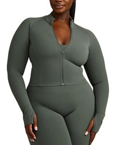 เสื้อแจ็คเก็ตโยคะผู้หญิงแบบซิปเต็มตัว น้ำหนักเบา ระบายอากาศได้ดี ทรงครอปท็อป มีรูสำหรับนิ้วโป้ง คอตั้ง ทรงเข้ารูป เหมาะสำหรับวิ่งและออกกำลังกายในยิม - Product Image 3