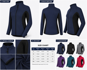 Women's Navy Blue Full Zip <b>Cycling</b> Jacket Windproof Polyester Long Sleeve Sport Wear - Product Image 6