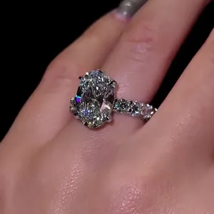 Moissanite Engagement <b>Ring</b> 925 Sterling Silver Oval Cut Double Halo Wedding <b>Ring</b> for Women - Product Image 4