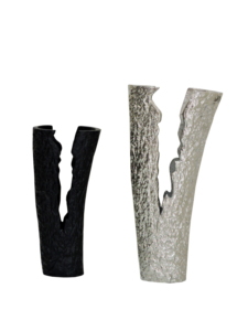 Set of 2 Metal Flower <b>Vases</b>, Modern Sunburst Ribbed Silver Planters for Home Decor, Elegant Tabletop Centerpiece Ornament - Product Image 1