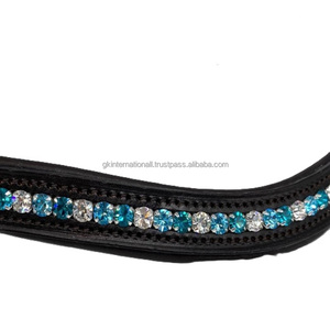 Custom Designed High Finish Leather Curved Shaped Padded brow band for Dressage <b>Enhancing</b> Horse Appeal with Branded Crystals - Product Image 3