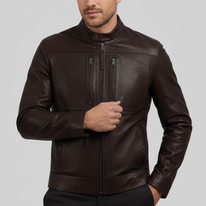 Veste en cuir véritable noire unie pour homme avec logo sur le devant, respirante et imperméable, qualité supérieure, service OEM - Product Image 6