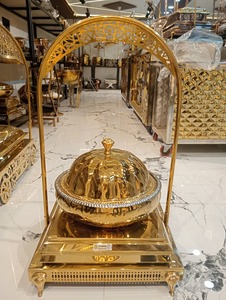 Calentador de Comida Tipo Buffet Esférico Zafiron CrownSphere, Diseño Real de Lujo, Acero Inoxidable Dorado, Base Martillada con Adornos - Product Image 4
