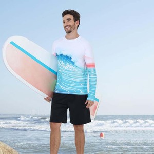 <b>Men's</b> Long Sleeve Rash Guard <b>Swim</b> Shirt With Wave Print Anti-UV Protection Full Sleeve UPF 50+ Quick Dry Polyester <b>Top</b> - Product Image 2
