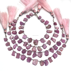 Premium Super Natural Pink Sapphire 6 pulgadas 7X12 MM Cuentas de piedras preciosas Strand Smooth Slice Shape para la fabricación de joyas - Product Image 1