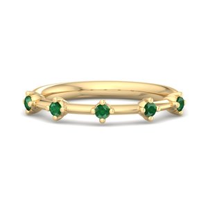 Anillo de lujo en oro rosa con esmeralda verde, corte brillante redondo, cinco piedras, banda minimalista, alto brillo, joyería de moda para mujer. - Product Image 6