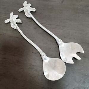 Ensemble de cuillère et fourchette de service à salade design en acier inoxydable avec manche en forme de paume argenté mat pour mariage - Product Image 1