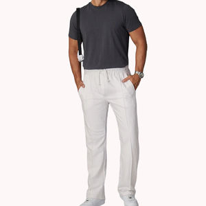 Pantalon d'automne vintage bordeaux coupe droite, taille élastique, décontracté avec fermeture éclair, polyvalent et coloré, effet délavé - Product Image 1