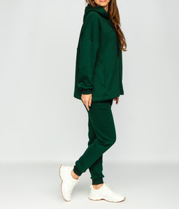 Sudadera con Capucha Verde para Mujer, Manga Larga, Corte Holgado, Color Sólido, Informal, para Otoño, 100% Algodón, Cierre con Cordón - Product Image 2