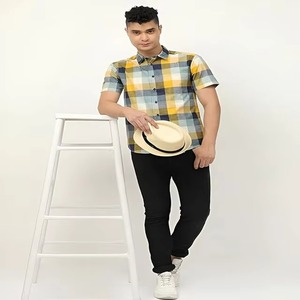 Chemises décontractées à carreaux à manches longues et col montant pour hommes, grande taille, nouvelle collection été, en coton respirant et infroissable, pour jeunes et d'âge moyen - Product Image 3