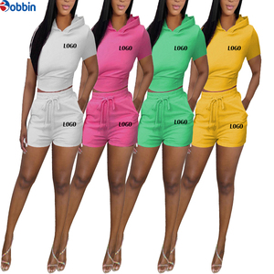 Conjuntos de Ropa Deportiva de Verano para Mujer, Conjuntos de 2 Piezas con Capucha y Manga Corta, Estilo Urbano Personalizado, Sólido, por Encima de la Rodilla, Tendencia en Ventas - Product Image 6