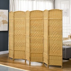 Handcrafted 6-Panel <b>Folding</b> Room Divider <b>Screen</b> 6FT Tall Privacy Freestanding Wood Partition for Home Office Nature Wood Tone - Product Image 2