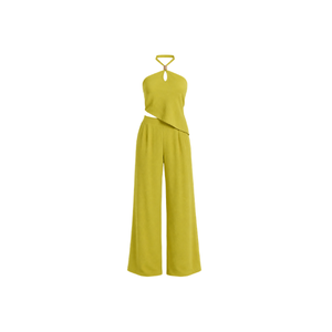<b>White</b> Women's Long Two-<b>Piece</b> <b>Set</b> V-Neck Jumpsuit with Brown Belt and Side Stripes Loose Fit Full-Length Women Spring/Summer <b>Set</b> - Product Image 5