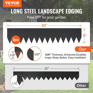 3-Pack Steel Landscape <b>Edging</b> 40\" L X 8\" H <b>Strips</b> Hammer-in Garden Borders with 5 Bendable <b>Metal</b> Clips Yard Lawn Border - Product Image 2