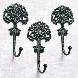 Tree of Life Cast Iron Wall Mounted Key Hooks Decorative Key Holder Rack Vintage Green Finish Entryway Organizer - Product Image 3