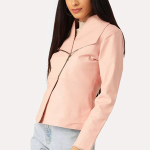 Women's Genuine Sheepskin Leather <b>Jacket</b> Best Soft Style Slim-fit Casual Look Lapel Collar Smooth <b>Lightweight</b> for <b>ladies</b> - Product Image 6
